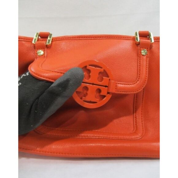 Tory Burch- Dark Orange w/ Gold Tone Hardware Top Zip Footed Shoulder Tote - Picture 4 of 6